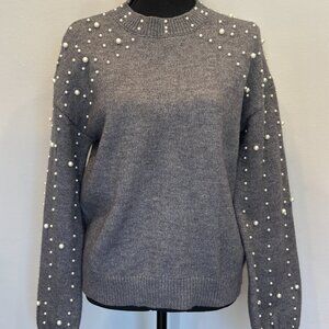 Grey Sweater with White Pearls - $30